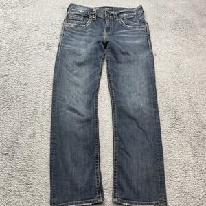 Silver Jeans Co Gordie Jeans Mens 32x32 Blue Wide Leg Stitch Whiskers Distressed